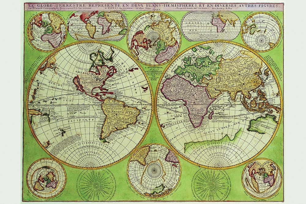 Stereographic World Map with Insets of Polar Projections art print by Vincenzo Coronelli for $57.95 CAD