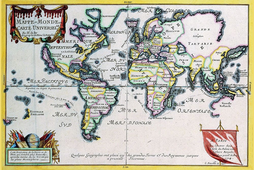 Mappe Monde or Carte Universel art print by Nicolas De Fer for $57.95 CAD