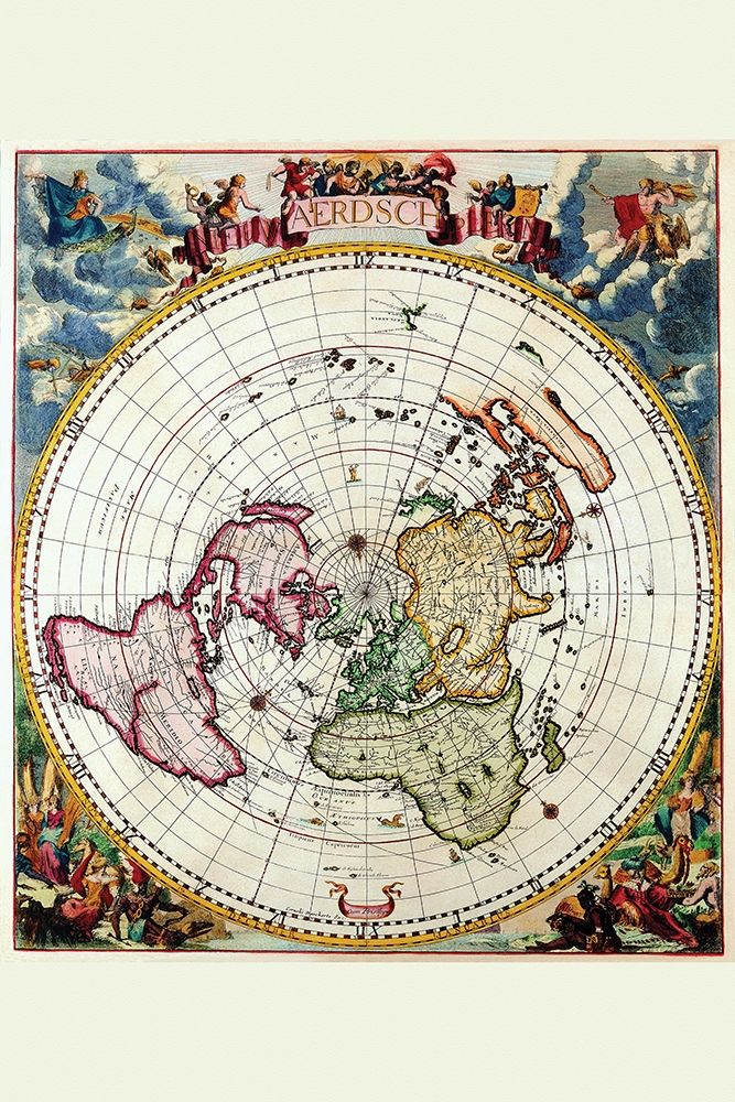 Polar Projection Map of the World art print by Cornelis Dankertz for $57.95 CAD