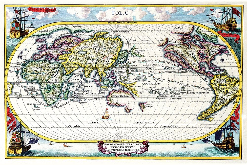 Navigationes Precipae Europorum ad Exteras Nationes Navigational Map of the World art print by Heinrich Scherer for $57.95 CAD