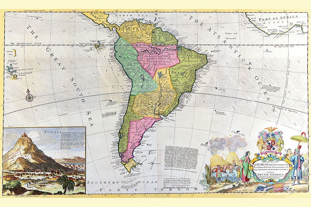 Antique Map of South America art print by Hermann Moll for $57.95 CAD