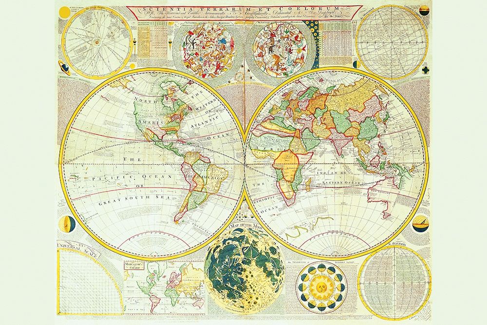 Stereographic Map of the Earth and the Moon art print by Samuel Dunn for $57.95 CAD