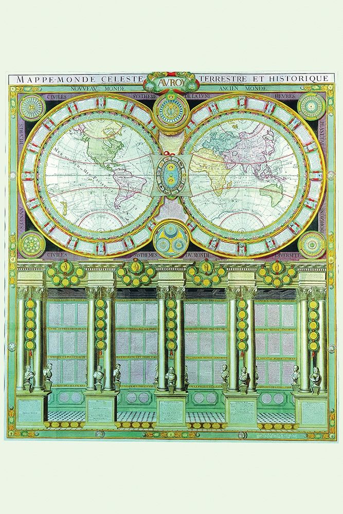 Mappe Monde Celeste Terrestre et Historique Stereographic Projection art print by Louis Charles Desnos for $57.95 CAD