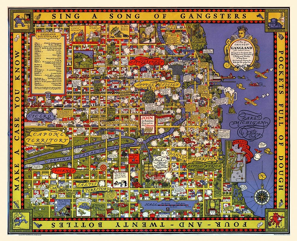 Map of Chicago Gangland art print by Bruce Robert for $57.95 CAD