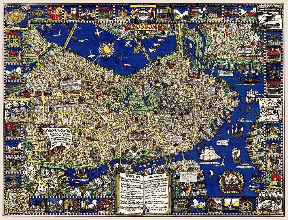 A map of Boston decorative and historical art print by Blake Everett Clark for $57.95 CAD