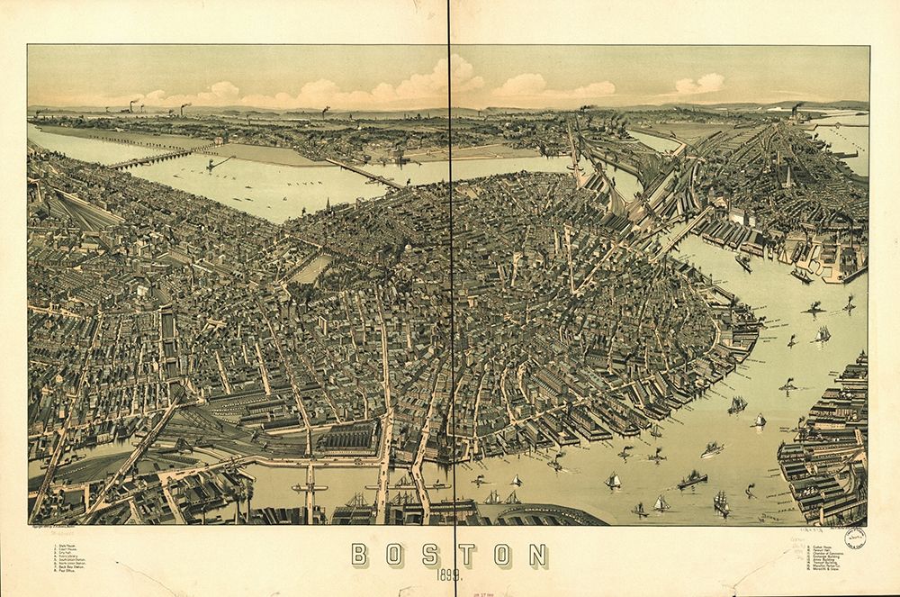 Boston in 1889 A Birds Eye View art print by George Walker and Co for $57.95 CAD
