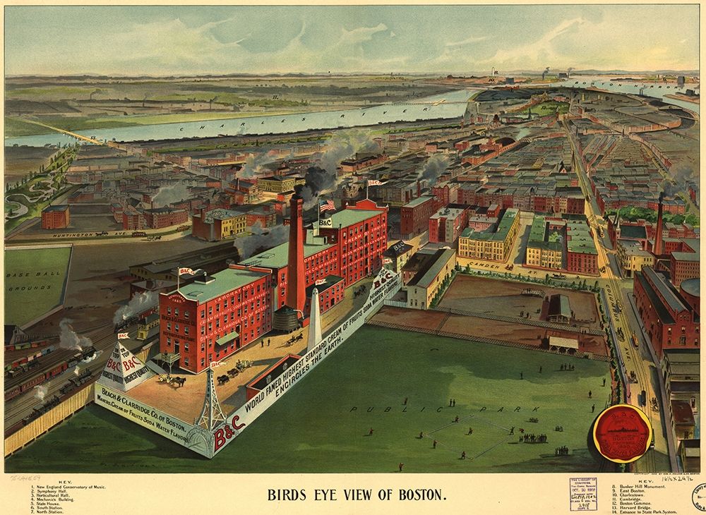 Birds Eye View of Boston 1902 art print by Beach and Claridge Co for $57.95 CAD