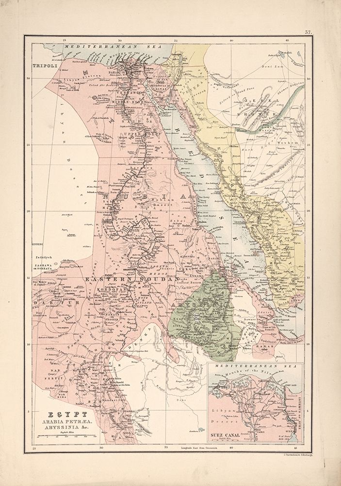 Egypt Arabia Petra and Abyssinia 1885 art print by John George Bartholomew for $57.95 CAD