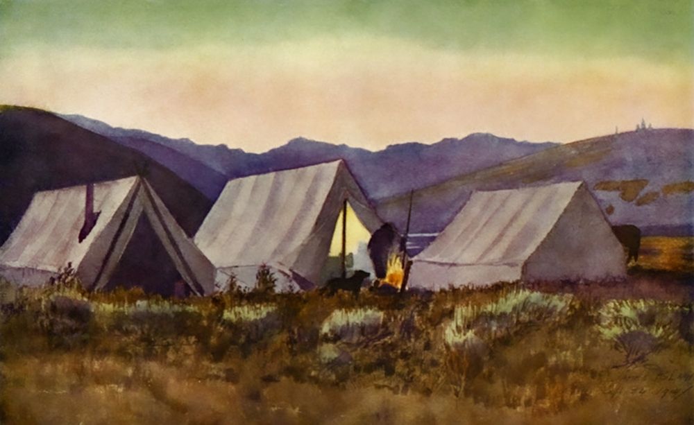 Evening camp from Rod Gun and Perch 1914 art print by James Blomfield for $57.95 CAD