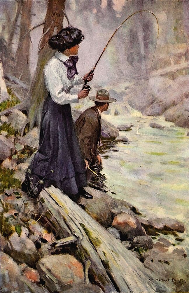 Lady Fishing from The Greater Power 1909 art print by William Herbert Dunton for $57.95 CAD