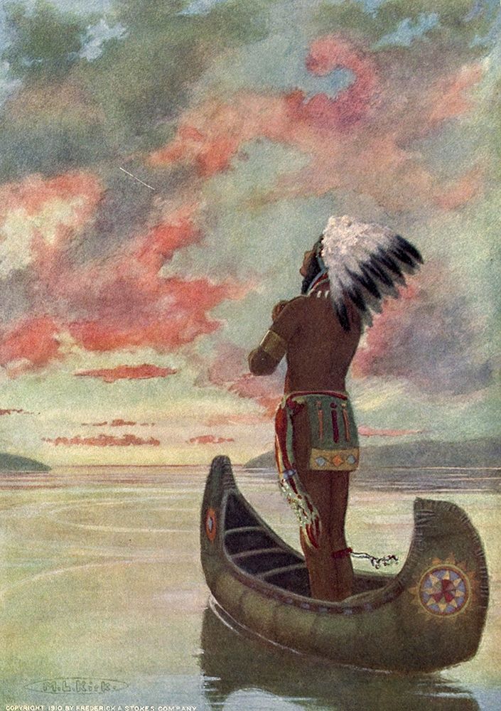 Hiawatha sailed into the fiery sunset from Story of Hiawatha 1910 art print by Maria Kirk for $57.95 CAD