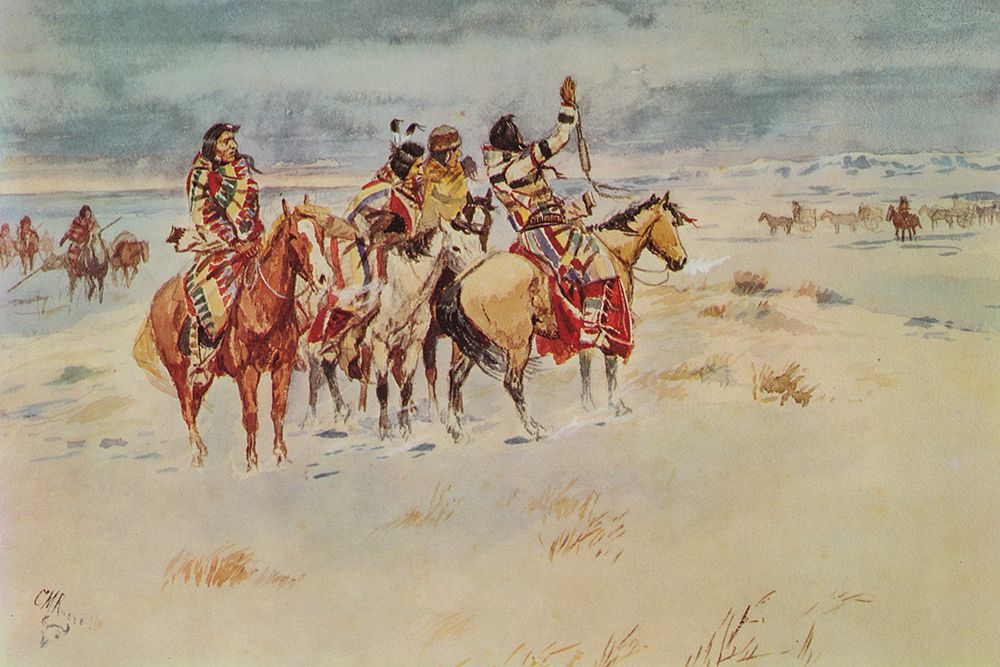 Indians Hailing Immigrants art print by Charles Marion Russell for $57.95 CAD