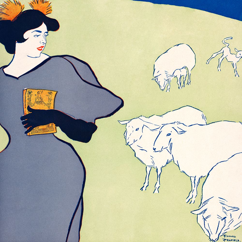 Woman and sheep art print by Edward Penfield for $57.95 CAD