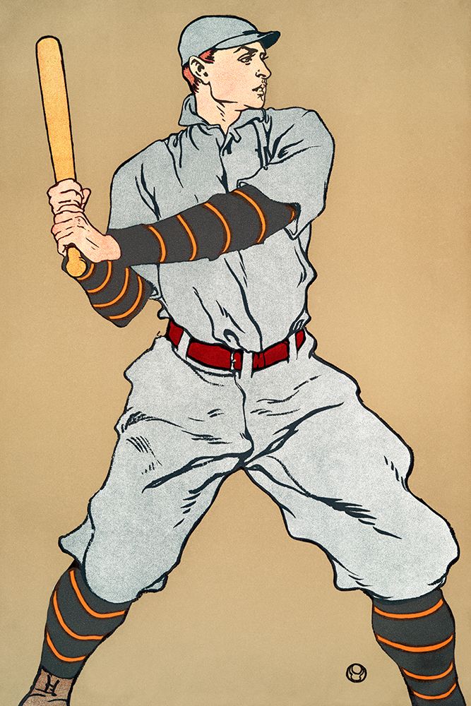 Vintage Drawing of a baseball player holding a bat art print by Edward Penfield for $57.95 CAD