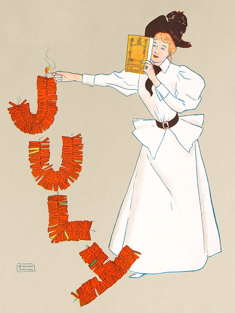 Woman Lighting up Firecrackers art print by Edward Penfield for $57.95 CAD