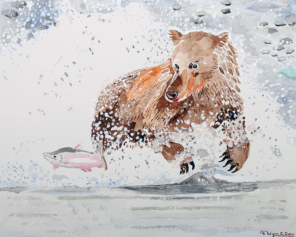 Grizzly Chasing Salmon art print by Wynn Derr for $57.95 CAD