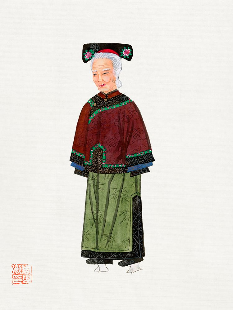 Old lady in light green embroidered silk costume art print by Vintage Chinese Clothing for $57.95 CAD
