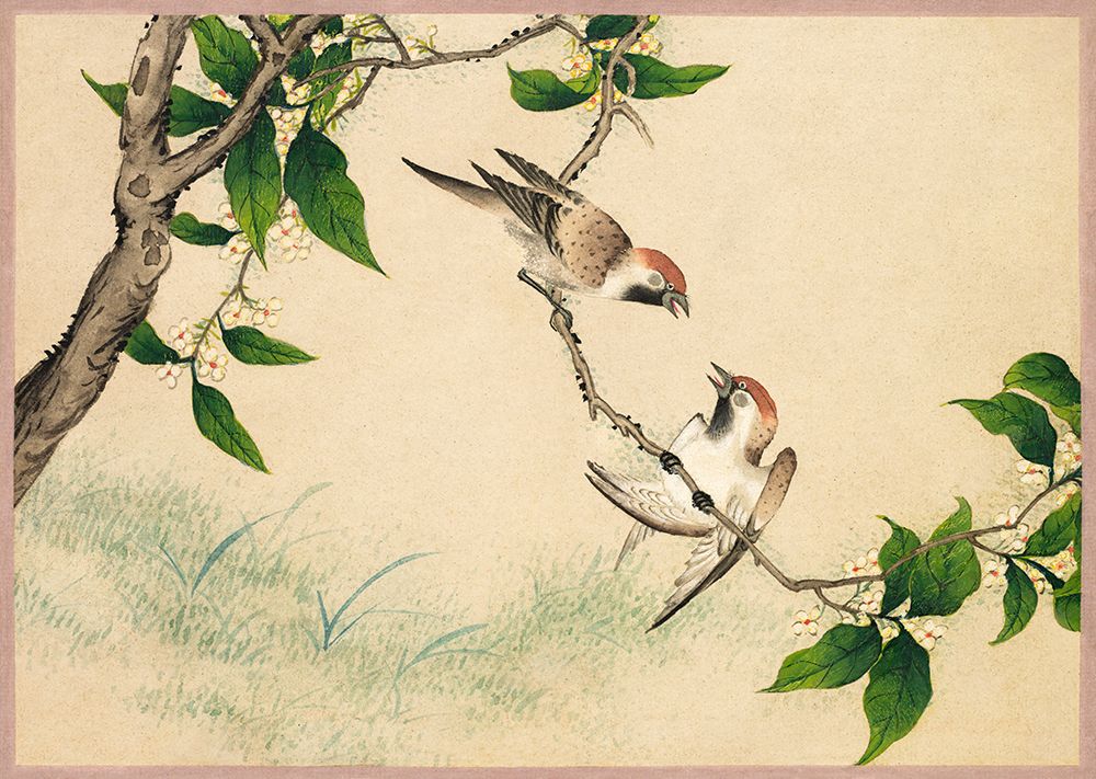 Gossiping Sparrows art print by Zhang Ruoai for $57.95 CAD