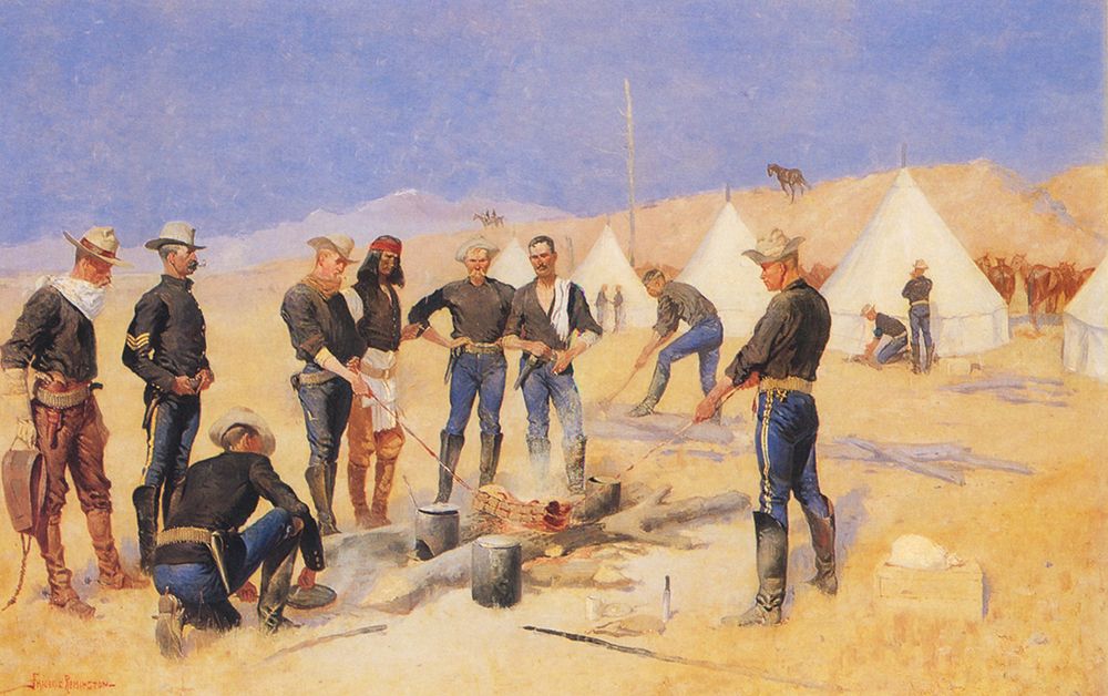 Roasting the Christmas Beef in a Cavalry Camp art print by Frederic Remington for $57.95 CAD