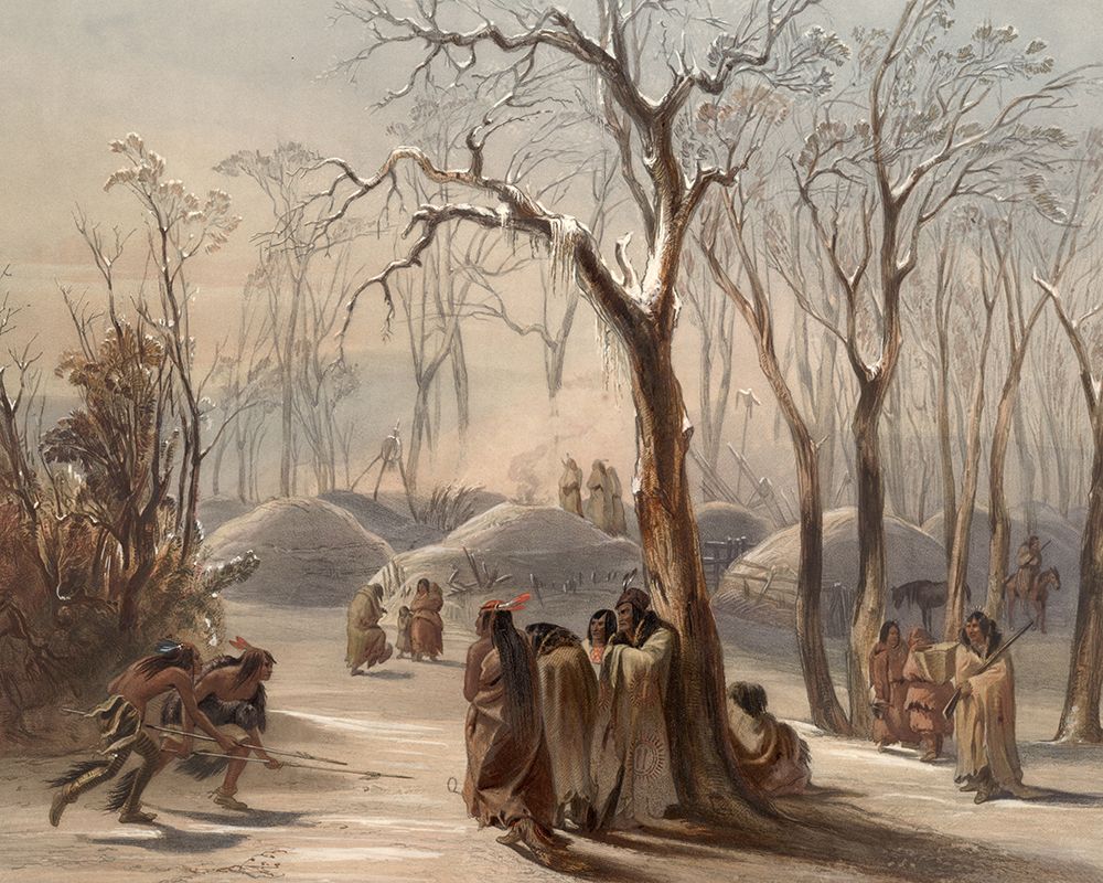 Winter village of the Minatarres Indians art print by Karl Bodmer for $57.95 CAD