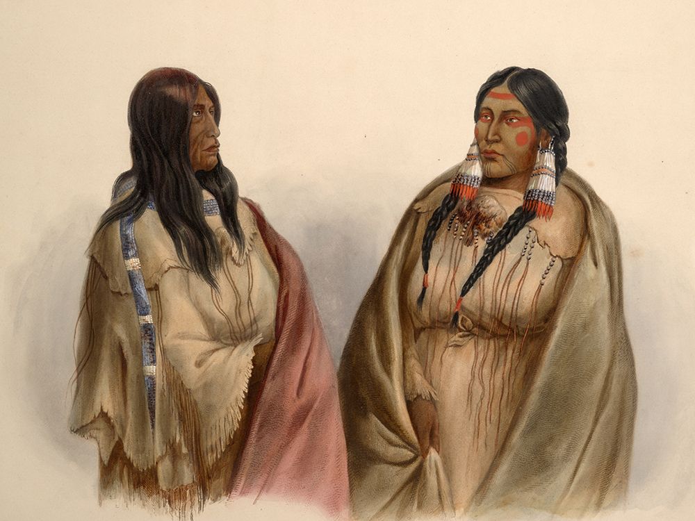 Woman of the Snake tribe and woman of the Cree tribe art print by Karl Bodmer for $57.95 CAD