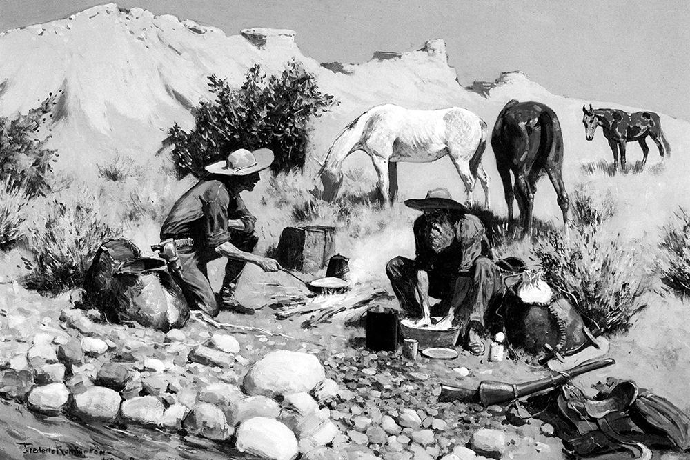 Prospectors Making Frying-Pan Bread art print by Frederic Remington for $57.95 CAD