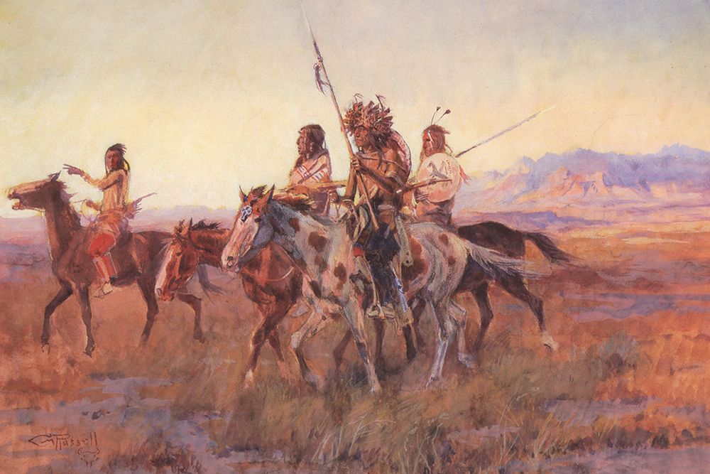 Four Mounted Indians art print by Charles Marion Russell for $57.95 CAD