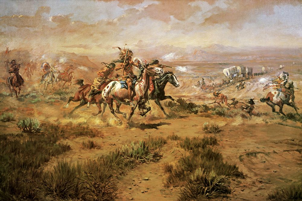 The Attack On The Wagon Train art print by Charles Marion Russell for $57.95 CAD