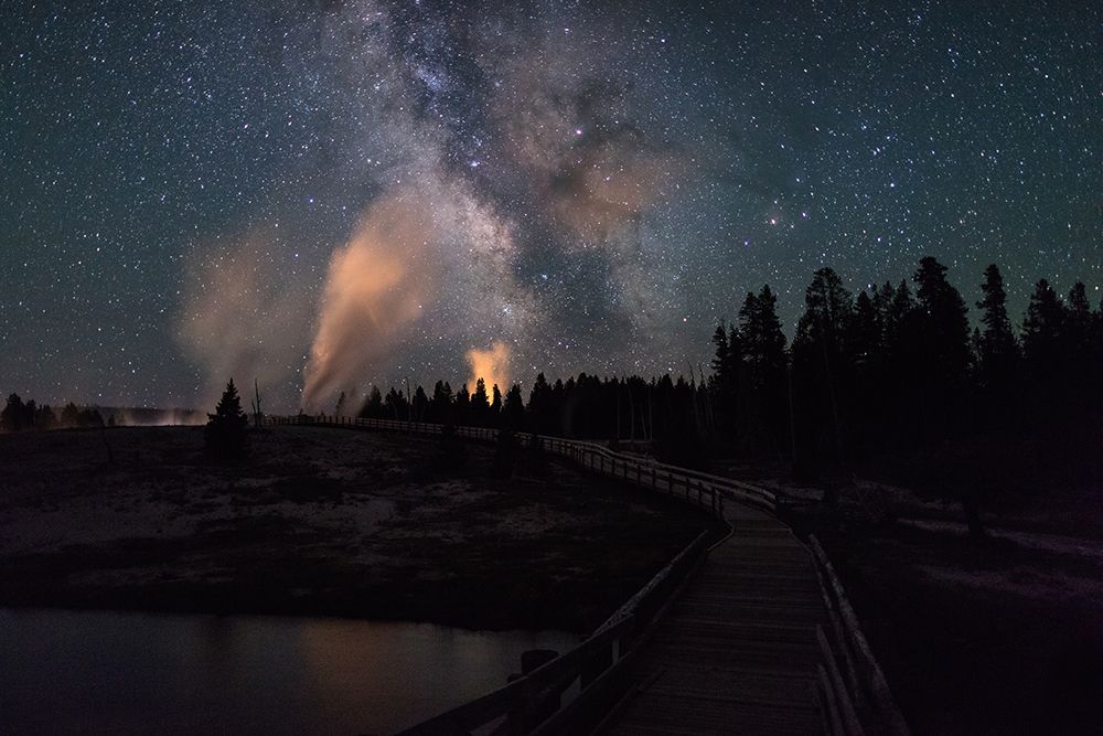 Milky Way and Castle Geyser over the Firehole River, Yellowstone National Park art print by Jacob W. Frank for $57.95 CAD