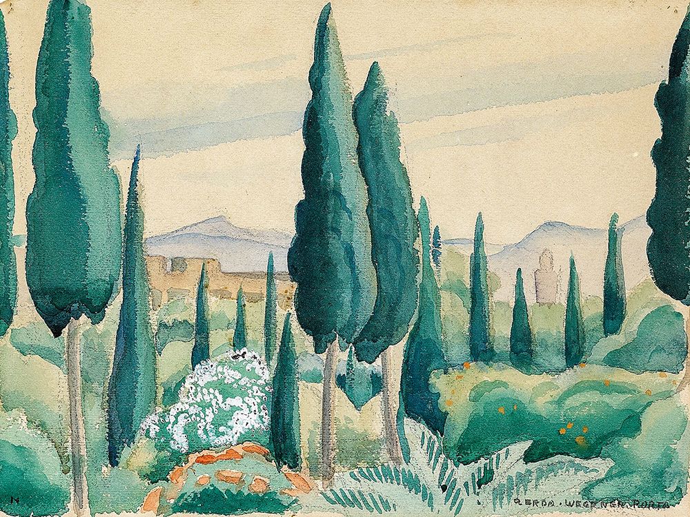 A Moroccan landscape with pine trees art print by Gerda Wegener for $57.95 CAD