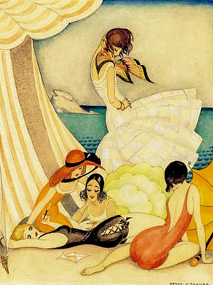 Five women at a beach art print by Gerda Wegener for $57.95 CAD