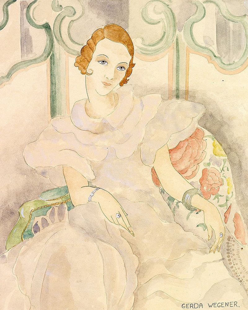 Portrait of a young woman in a white dress art print by Gerda Wegener for $57.95 CAD