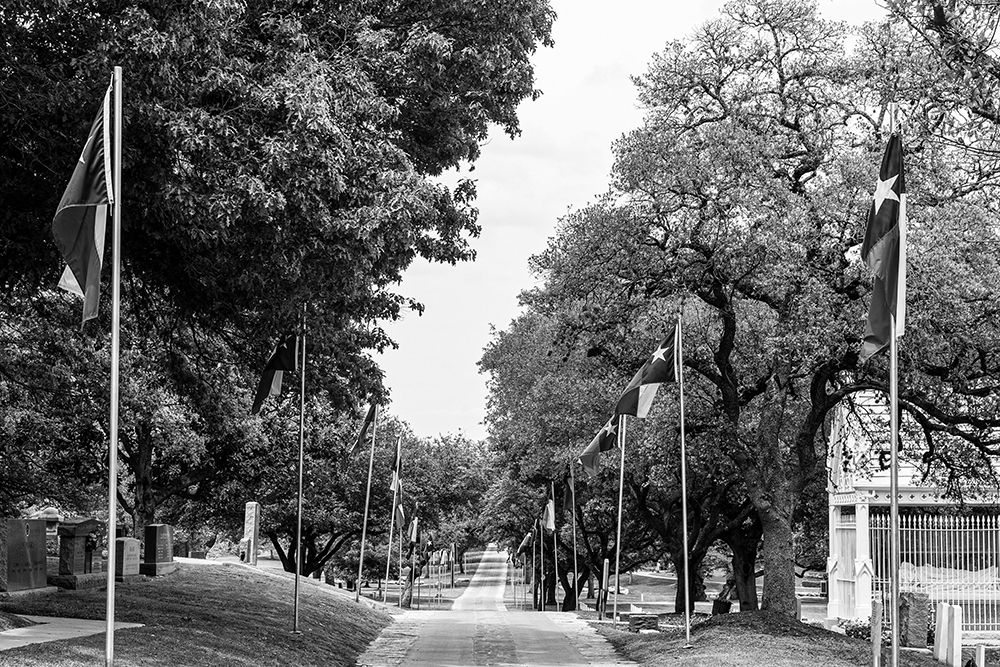 Texas State Flags line a path through the Texas State Cemetery in Austin art print by Carol Highsmith for $57.95 CAD