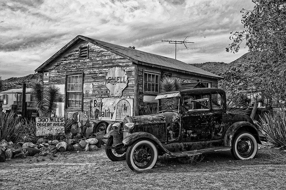 Vintage Car in Front of Old Gas Station art print by Vintage Photo Archive for $57.95 CAD