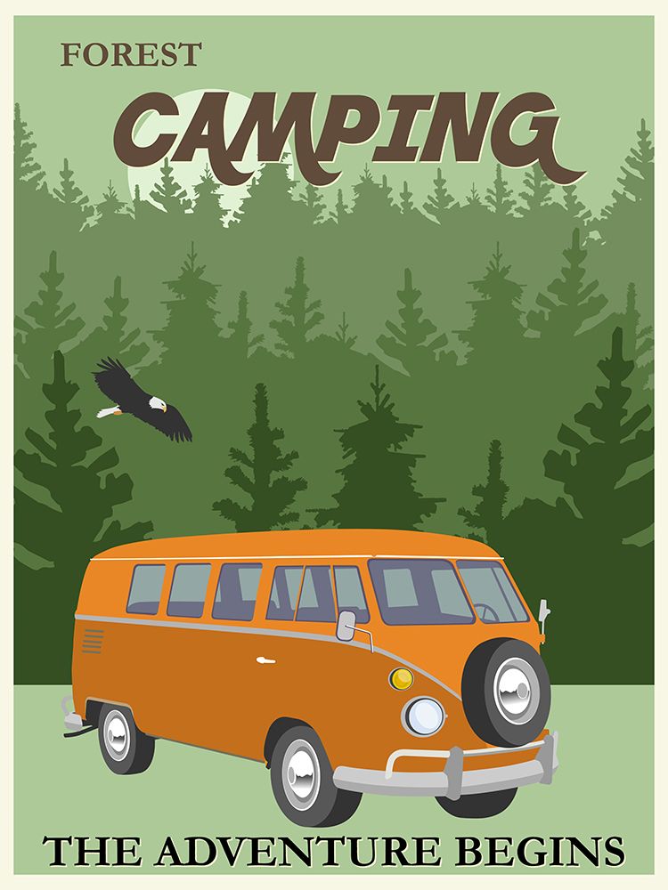 Vintage Forest Camping Camper Van Poster art print by Vintage Travel Posters for $57.95 CAD