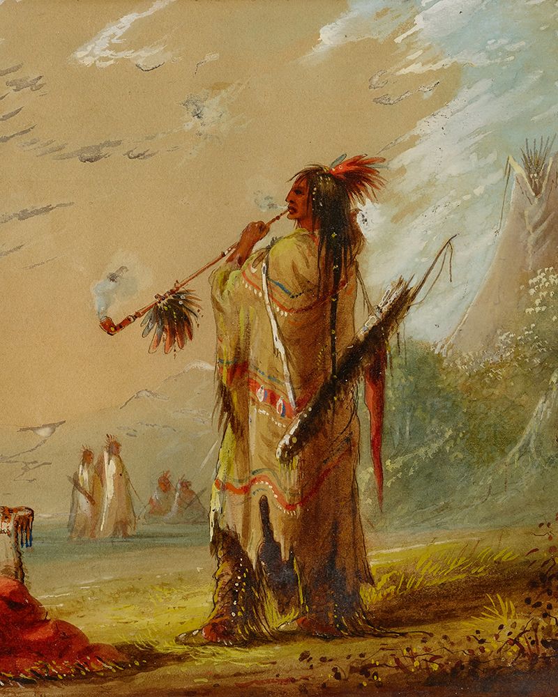 A Shoshonee Indian Smoking art print by Alfred Jacob Miller for $57.95 CAD