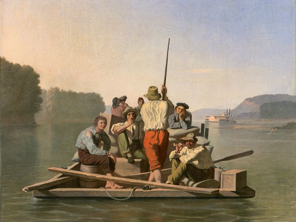 Lighter Relieving a Steamboat Aground art print by George Caleb Bingham for $57.95 CAD
