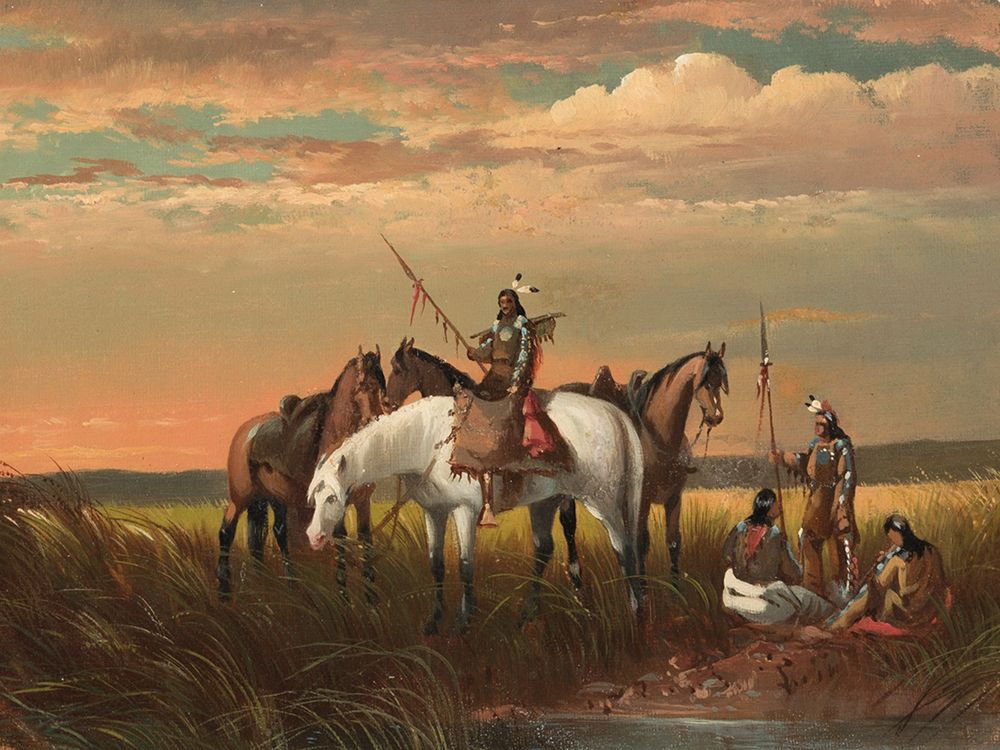 A Halt on the Prairie for a Smoke art print by John Mix Stanley for $57.95 CAD