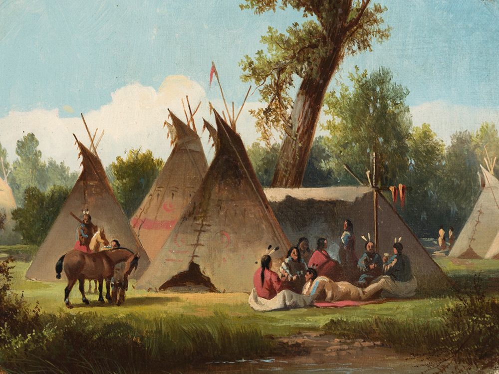 Assiniboin Encampment on the Upper Missouri art print by John Mix Stanley for $57.95 CAD
