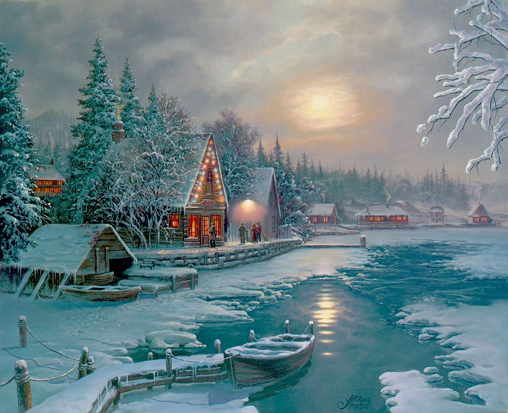 Winter Night On The Lake art print by Klaus Strubel for $57.95 CAD