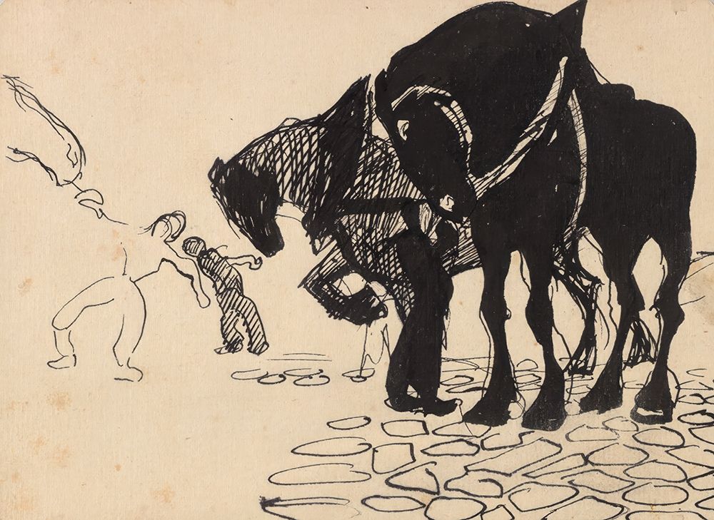 Three Horses Tended by Men 1910 art print by Umberto Boccioni for $57.95 CAD