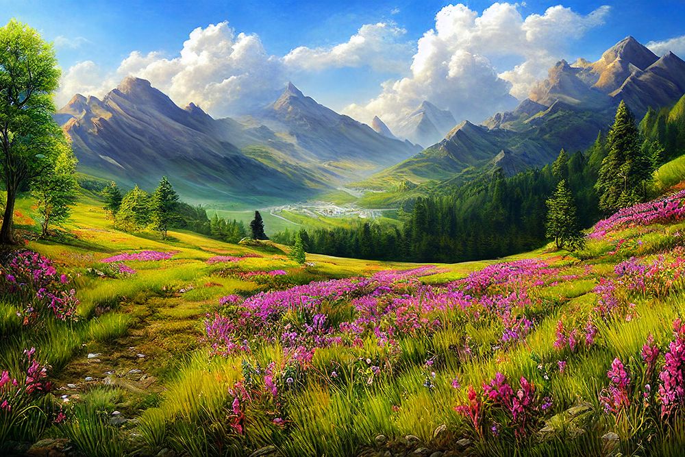 Pink Wildflowers in the Mountains art print by Alpenglow Workshop for $57.95 CAD