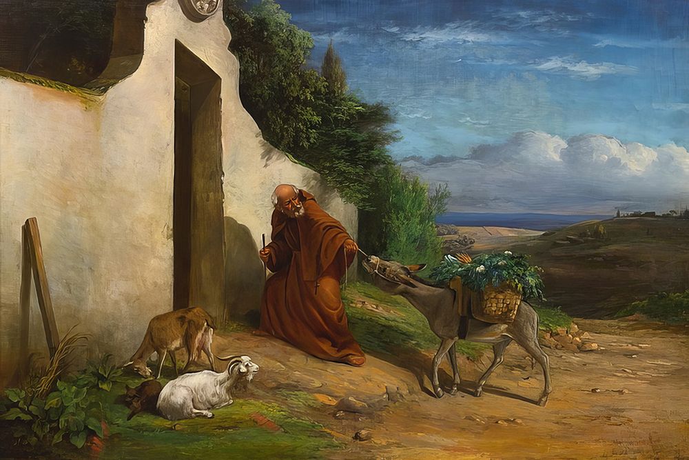 Monk Pulling Donkey Laden with Baskets of Vegetables art print by William Holbrook Beard for $57.95 CAD