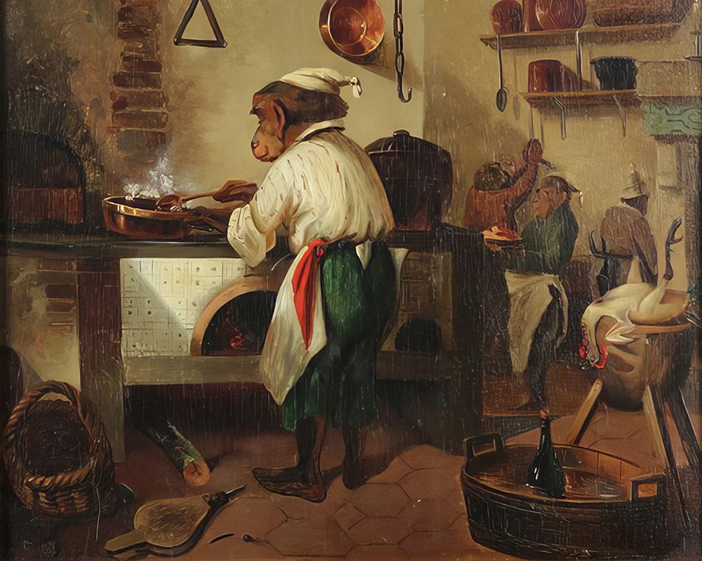Monkey Cooking art print by William Holbrook Beard for $57.95 CAD