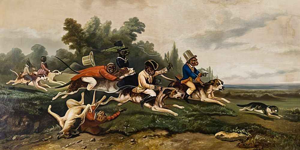 Monkeys Riding Dogs in Pursuit of a Cat art print by William Holbrook Beard for $57.95 CAD