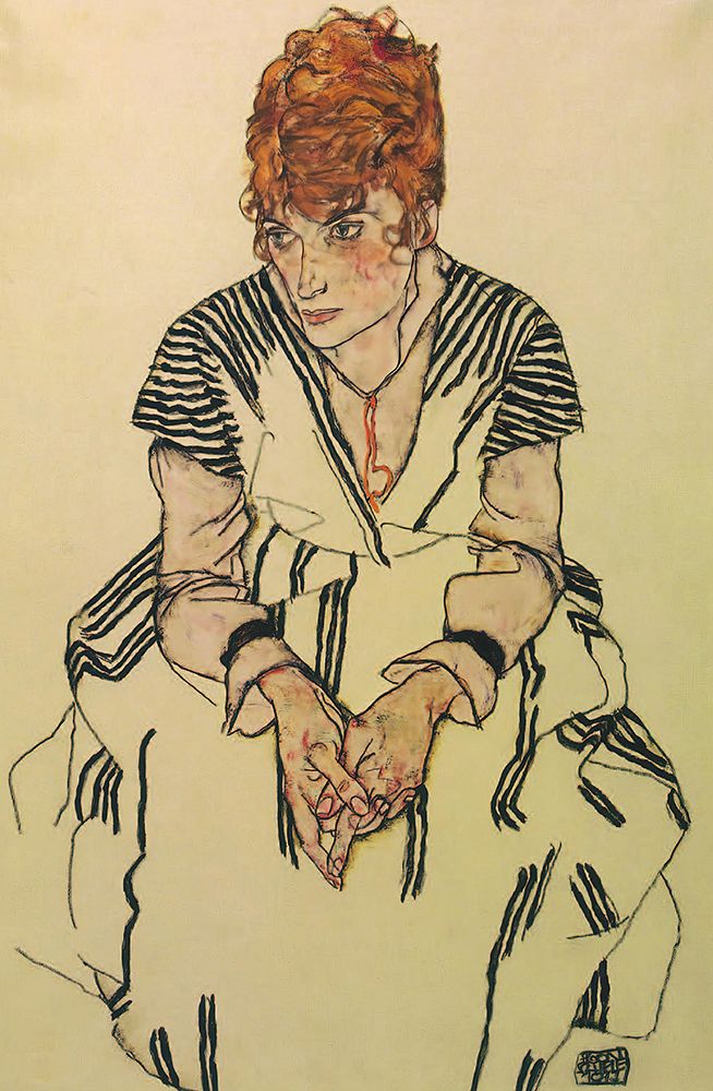 Artists Sister-in-Law in Striped Dress 1917 art print by Egon Schiele for $57.95 CAD
