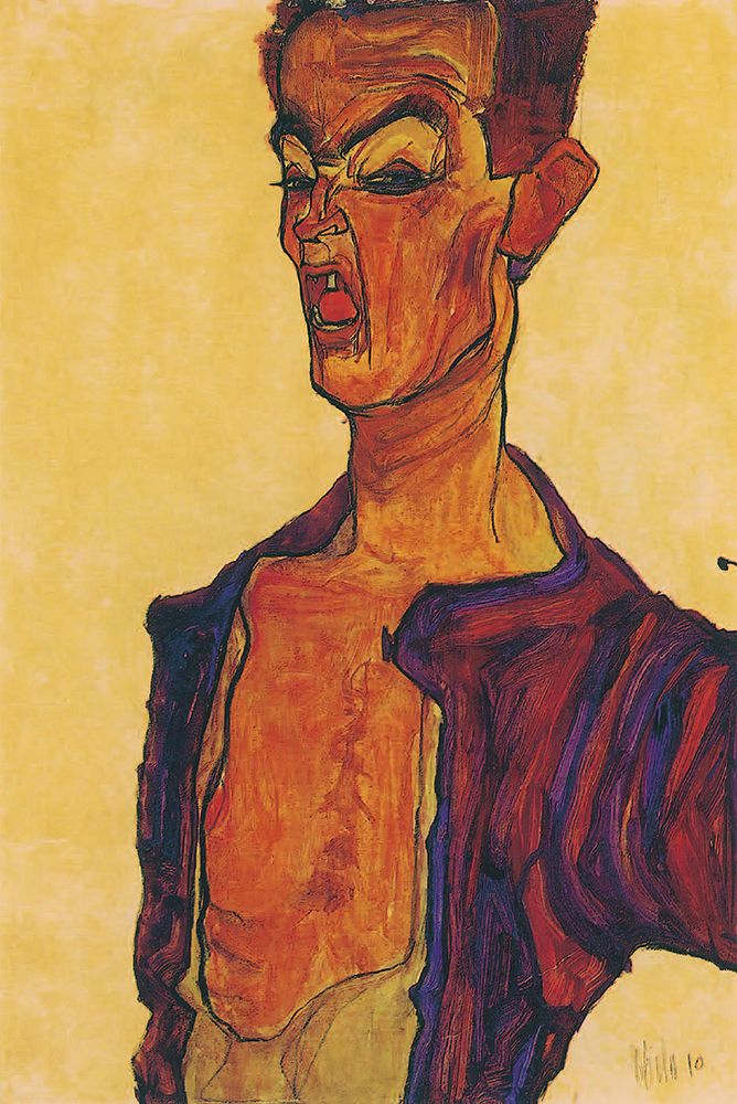 Grimacing Man Self-portrait 1910 art print by Egon Schiele for $57.95 CAD