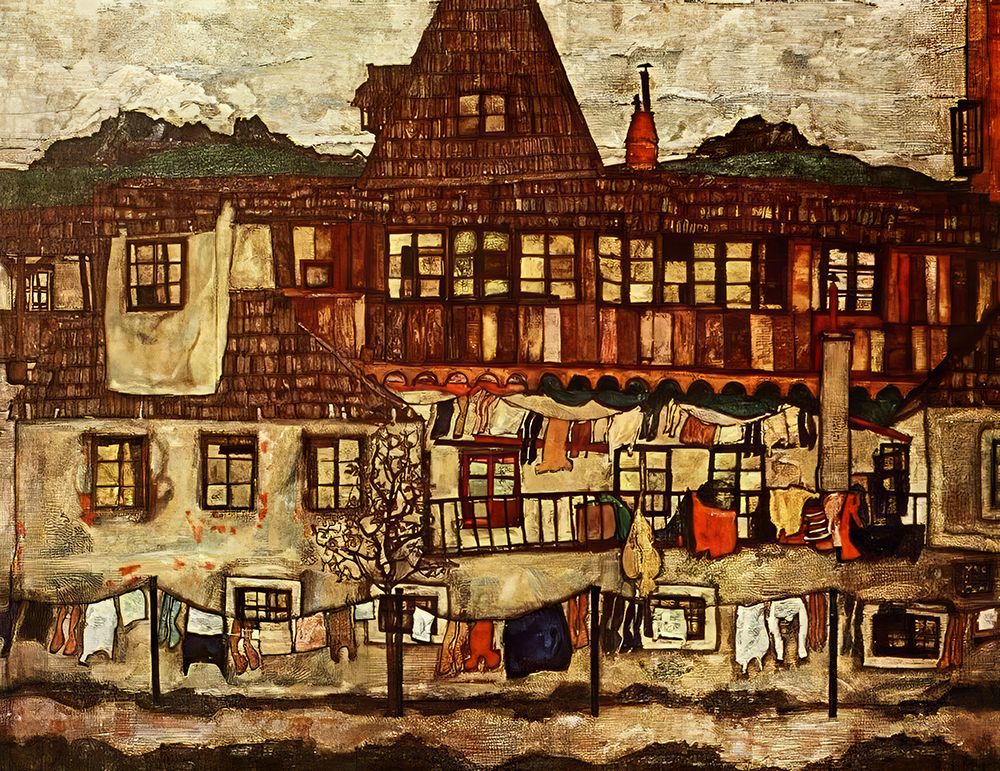 Houses with Drying Laundry 1917 art print by Egon Schiele for $57.95 CAD