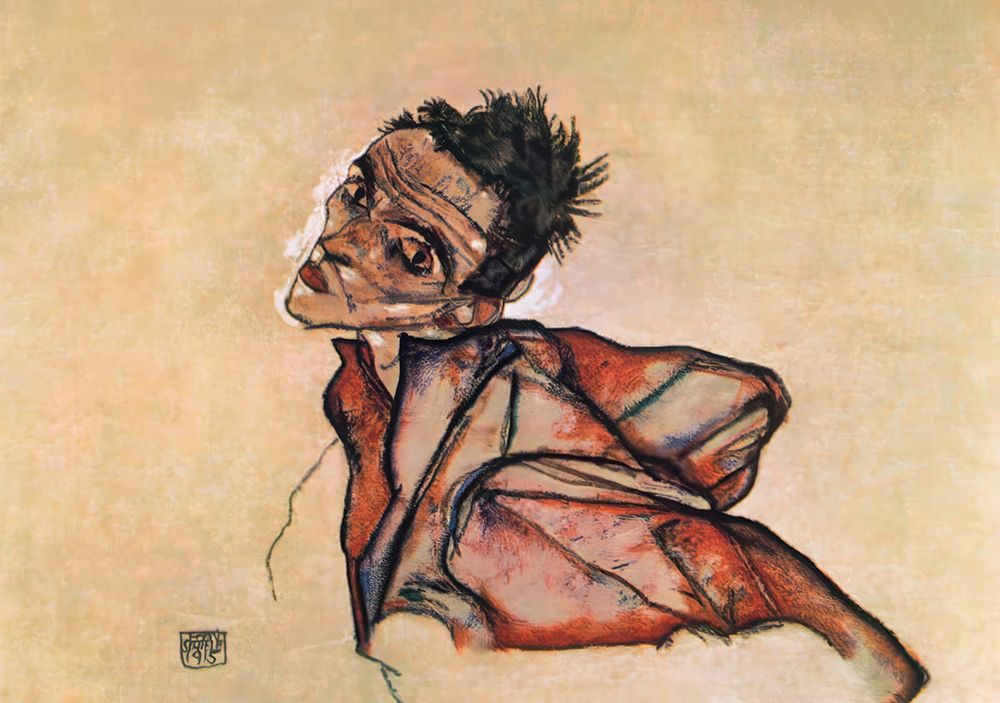 Self-Portrait with Arms Thrust Backwards 1915 art print by Egon Schiele for $57.95 CAD