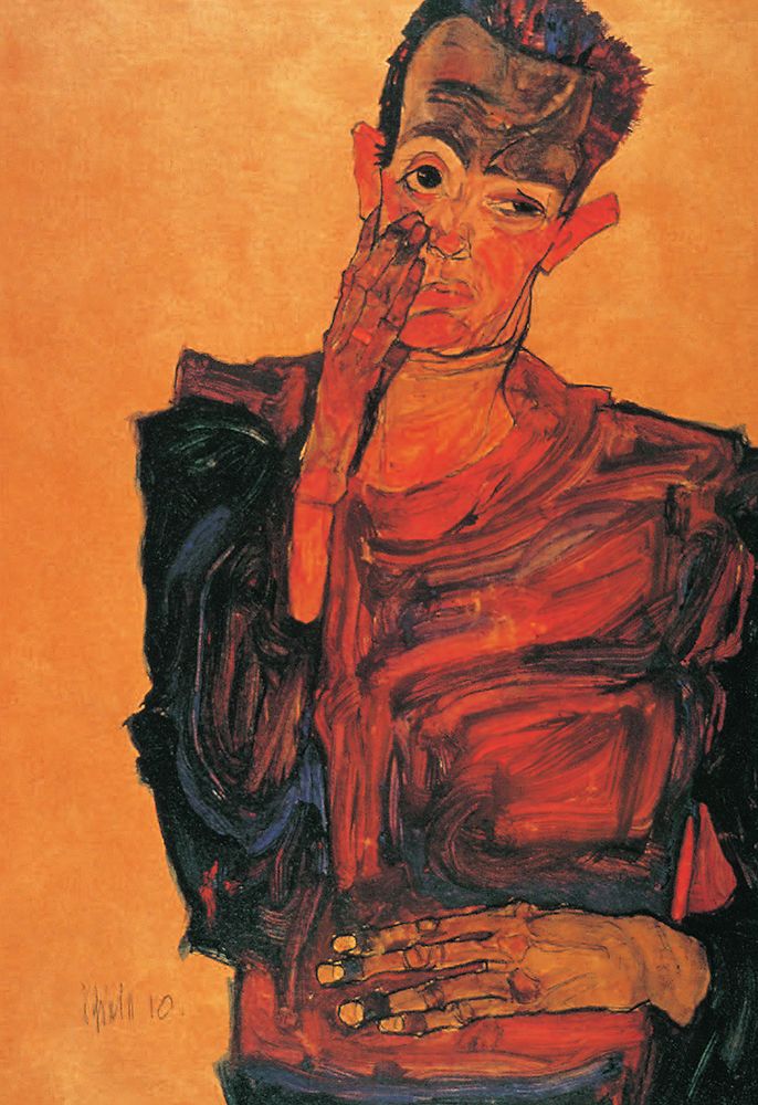 Self-Portrait with Hand to Cheek 1910 art print by Egon Schiele for $57.95 CAD